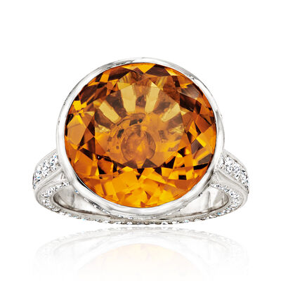 C. 2000 Vintage 9.25 Carat Citrine and 2.25 ct. t.w. Diamond Ring in 18kt White Gold