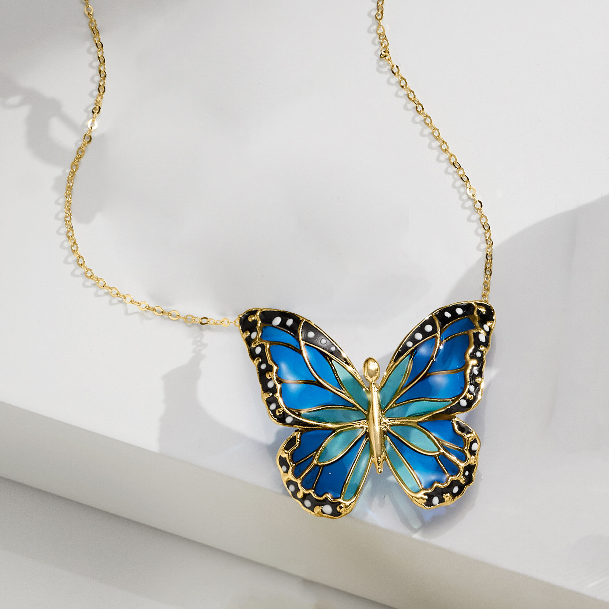 Italian Multicolored Enamel Butterfly Necklace in 14kt Yellow Gold