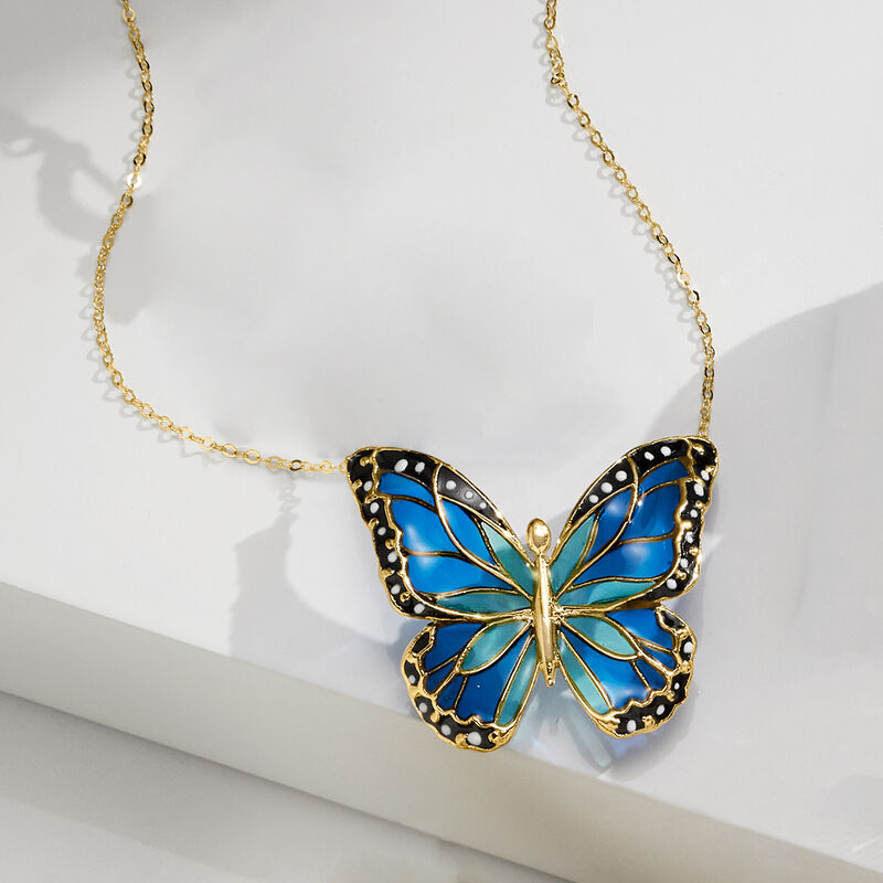 Italian Multicolored Enamel Butterfly Necklace in 14kt Yellow Gold image number 4