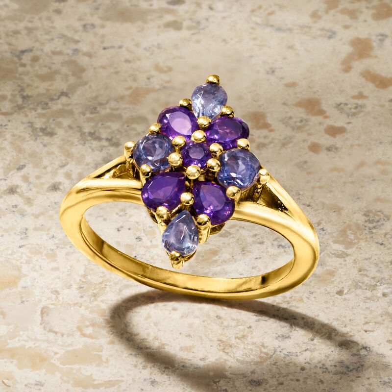 .84 ct. t.w. Multi-Gemstone Floral Cluster Ring in 18kt Gold Over Sterling image number 3