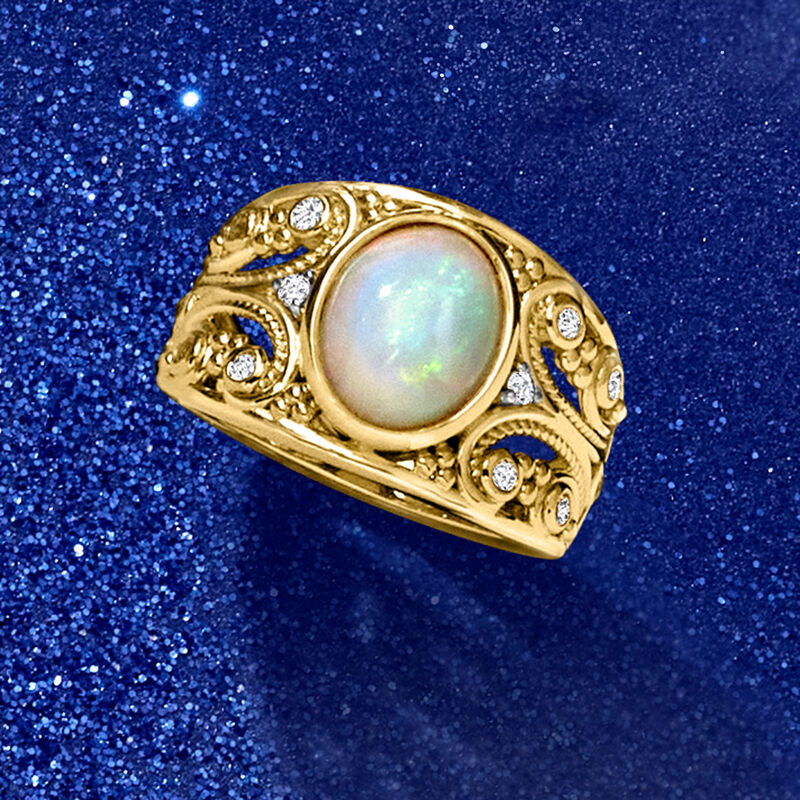 Ethiopian Opal Ring with .20 ct. t.w. White Topaz in 18kt Gold Over Sterling image number 3