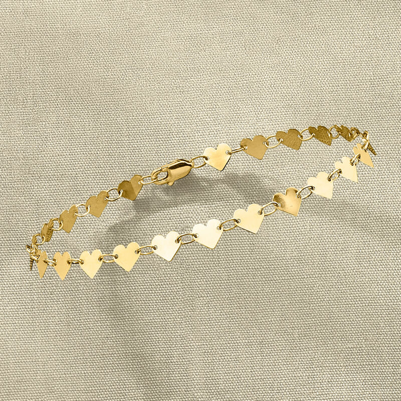 10kt Yellow Gold Heart-Link Bracelet. 7" image number 2