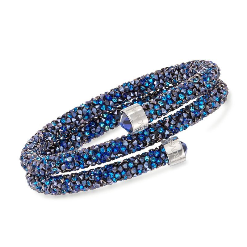 Swarovski Crystal &quot;Dust&quot; Blue Crystal Coil Bracelet in Stainless Steel image number 0