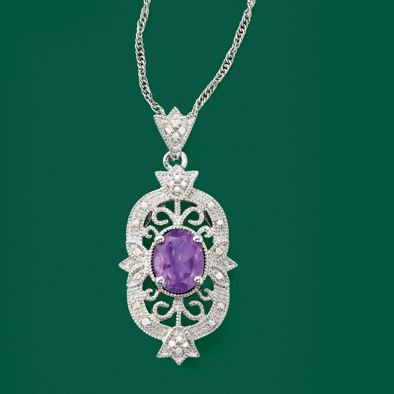 1.60 Carat Amethyst and .12 ct. t.w. Diamond Filigree Pendant Necklace in Sterling Silver image number 3