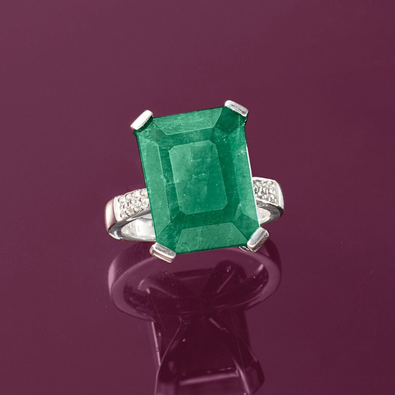 Green Beryl and .13 ct. t.w. White Topaz Ring in Sterling Silver image number 4