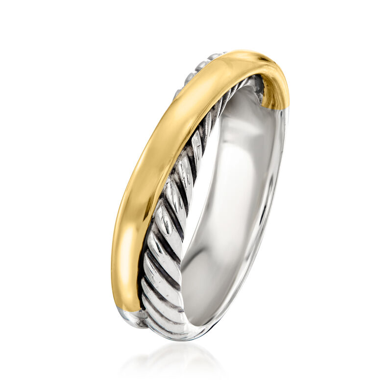 C. 1990 Vintage David Yurman Sterling Silver and 18kt Yellow Gold Crisscross Ring. Size 6 image number 2