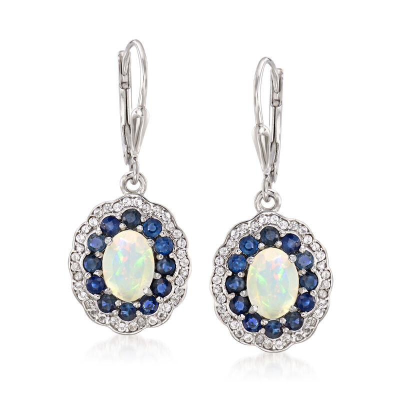 Opal, 1.30 ct. t.w. Sapphire and .30 ct. t.w. Topaz Drop Earrings in Sterling Silver image number 0