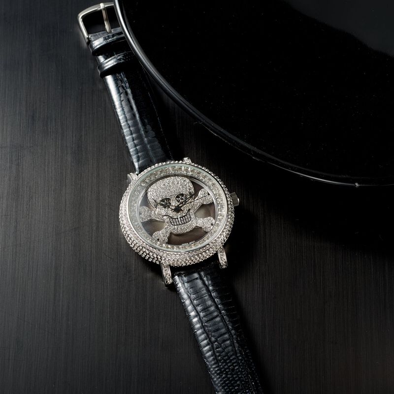 Saint James Women's 46mm White and Black Crystal Skull Watch with Black Leather image number 5