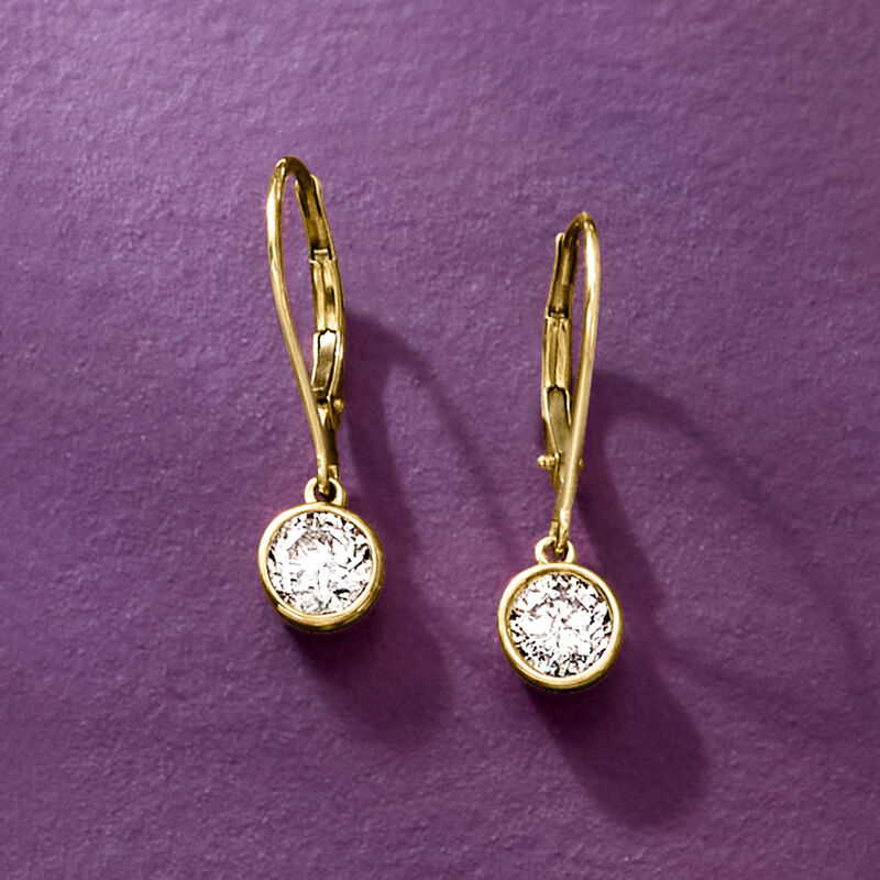 1.00 ct. t.w. Bezel-Set Diamond Drop Earrings in 14kt Yellow Gold image number 4