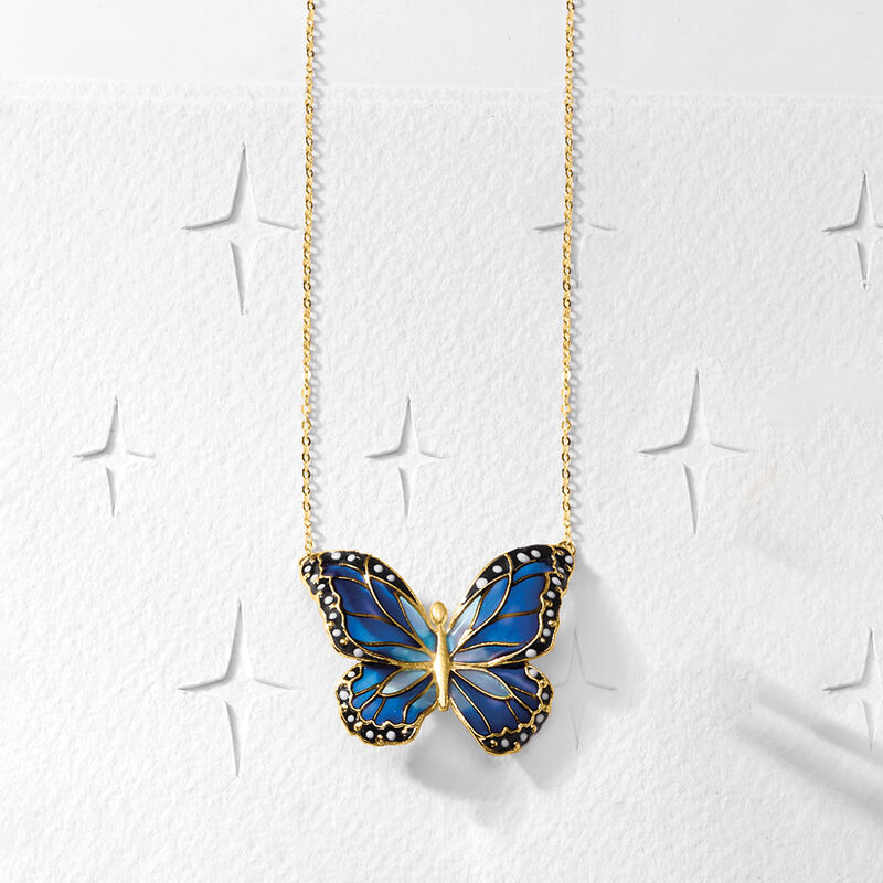 Italian Multicolored Enamel Butterfly Necklace in 14kt Yellow Gold image number 3
