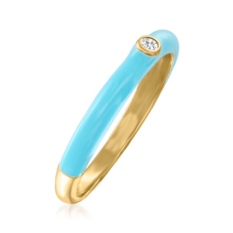 Italian Light Blue Enamel Ring with CZ Accent in 18kt Gold Over Sterling image number 2