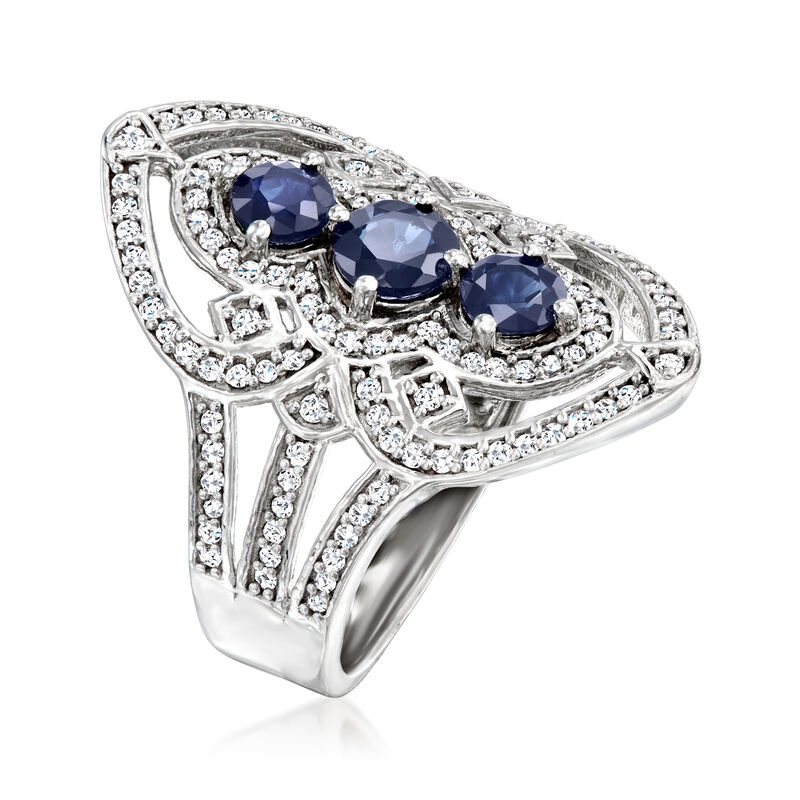 1.10 ct. t.w. Sapphire and .52 ct. t.w. Diamond Ring in Sterling Silver image number 2