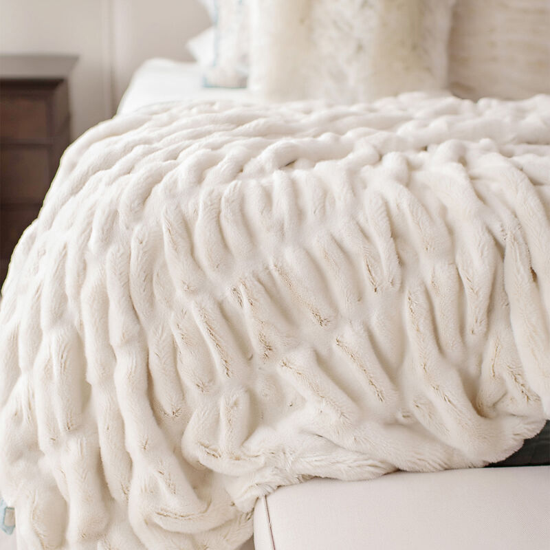 Couture Collection Ivory Mink Faux Fur Throw Blanket image number 2