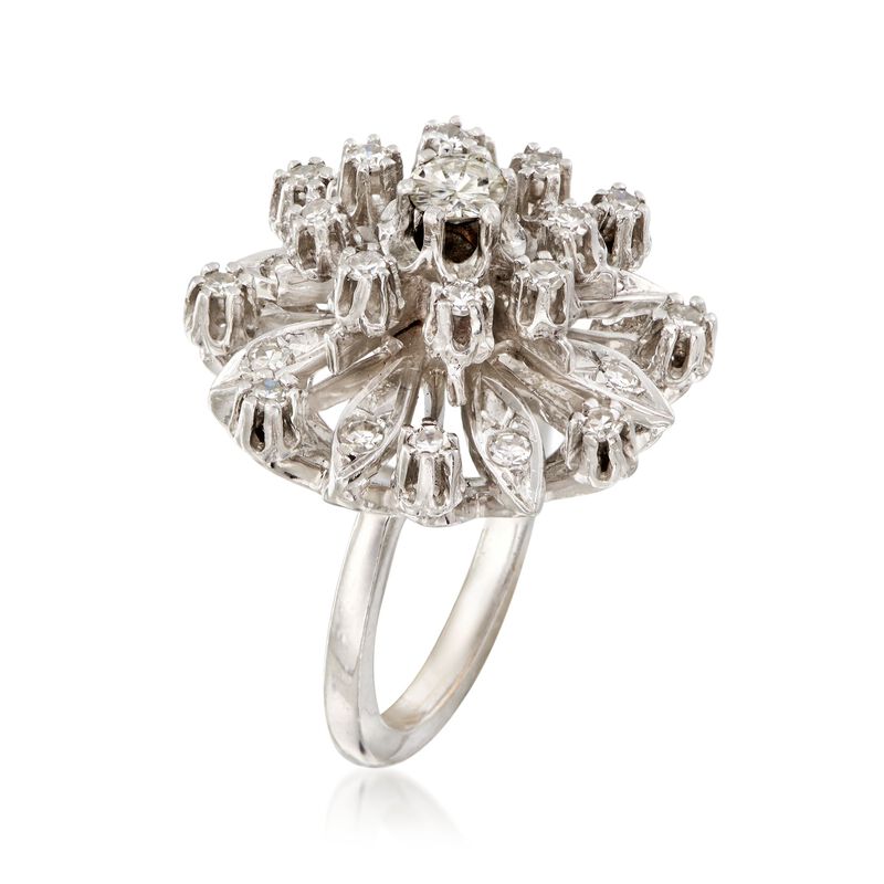 C. 1950 Vintage .95 ct. t.w. Diamond Cluster Ring in 14kt White Gold. Size 5.75 image number 2
