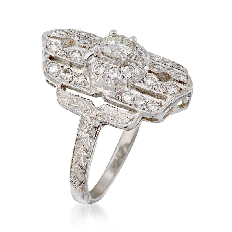 C. 1980 Vintage .65 ct. t.w. Diamond Dinner Ring in 18kt White Gold. Size 6.5 image number 2