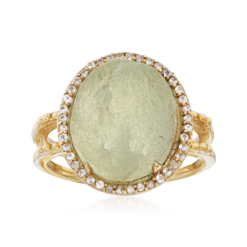 Green Prehnite and .60 ct. t.w. White Topaz Ring in 18kt Gold Over Sterling image number 0