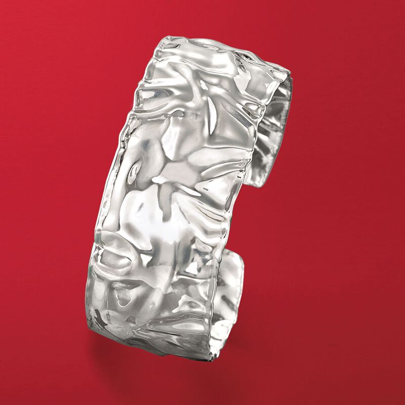 Italian Sterling Silver Rippled Cuff Bracelet image number 3