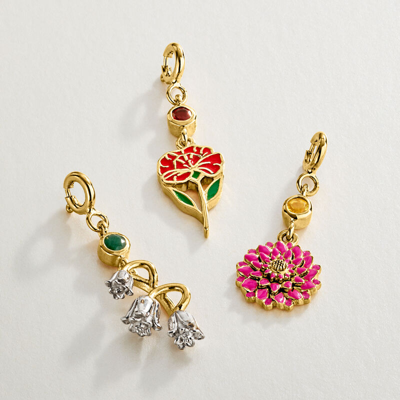 Birthstone Flower Charm with Enamel in 18kt Gold Over Sterling image number 5