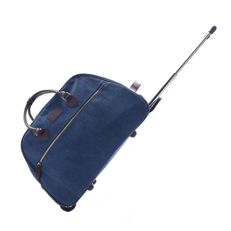 Brouk & Co. "Excursion Trolley" Faux Blue Leather Rolling Duffel Bag image number 0