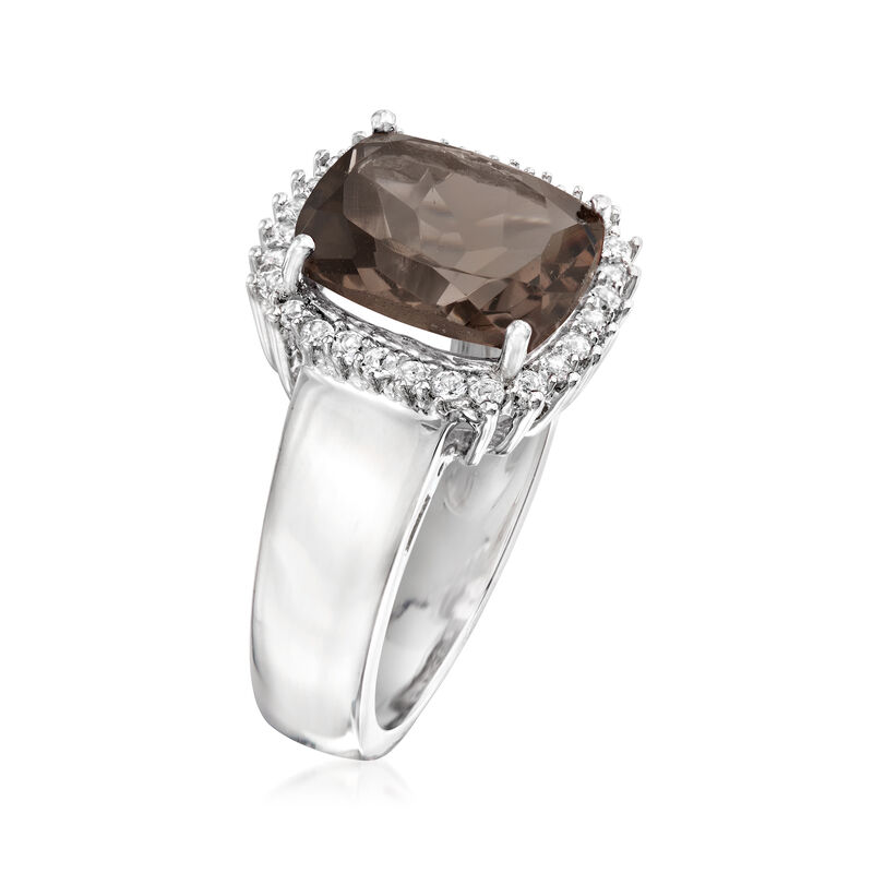 3.50 Carat Smoky Quartz and .20 ct. t.w. White Topaz Ring in Sterling Silver image number 2