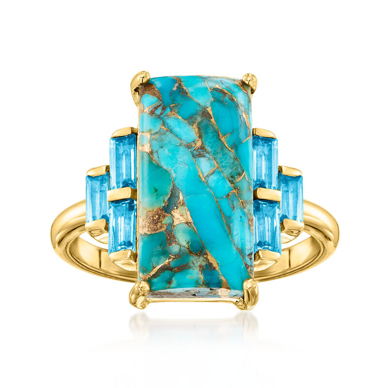 Turquoise Ring with .60 ct. t.w. Swiss Blue Topaz in 18kt Gold Over Sterling image number 0