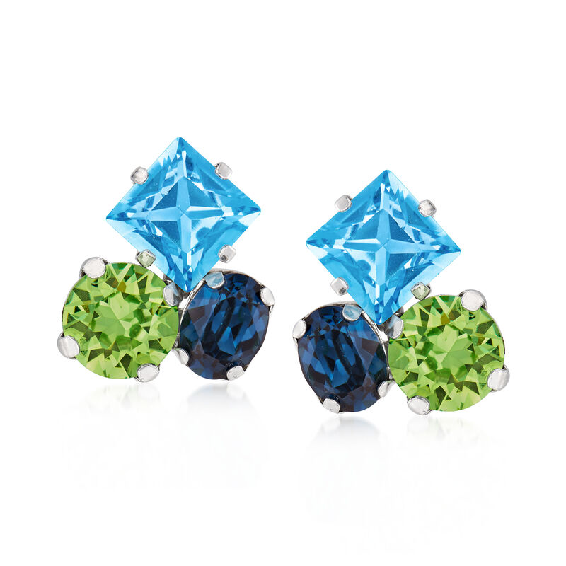 Italian Blue and Green Crystal Cluster Earrings in Sterling Silver image number 0