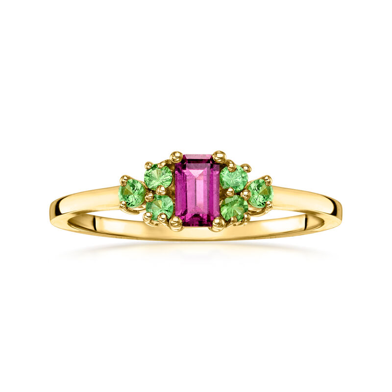 3.50 Carat Rhodolite Garnet Ring with .20 ct. t.w. Tsavorites in 14kt Yellow Gold image number 0