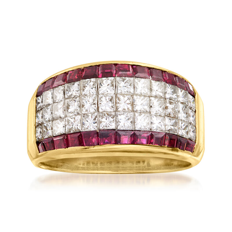 C. 1980 Vintage 2.50 ct. t.w. Diamond and 2.15 ct. t.w. Ruby Ring in 18kt Yellow Gold. Size 6.5 image number 0