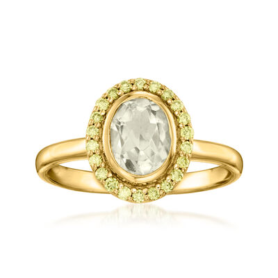1.30 Carat Prasiolite Ring with .22 ct. t.w. Green Diamonds in 18kt Gold Over Sterling