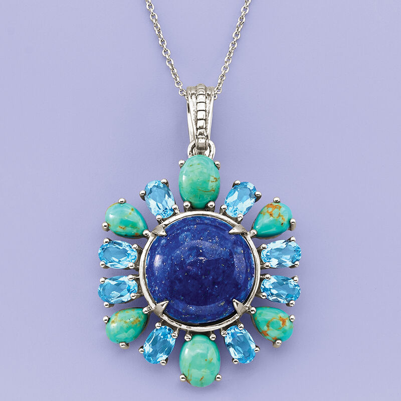 3.30 ct. t.w. Swiss Blue Topaz and Multi-Stone Pendant Necklace in Sterling Silver image number 2