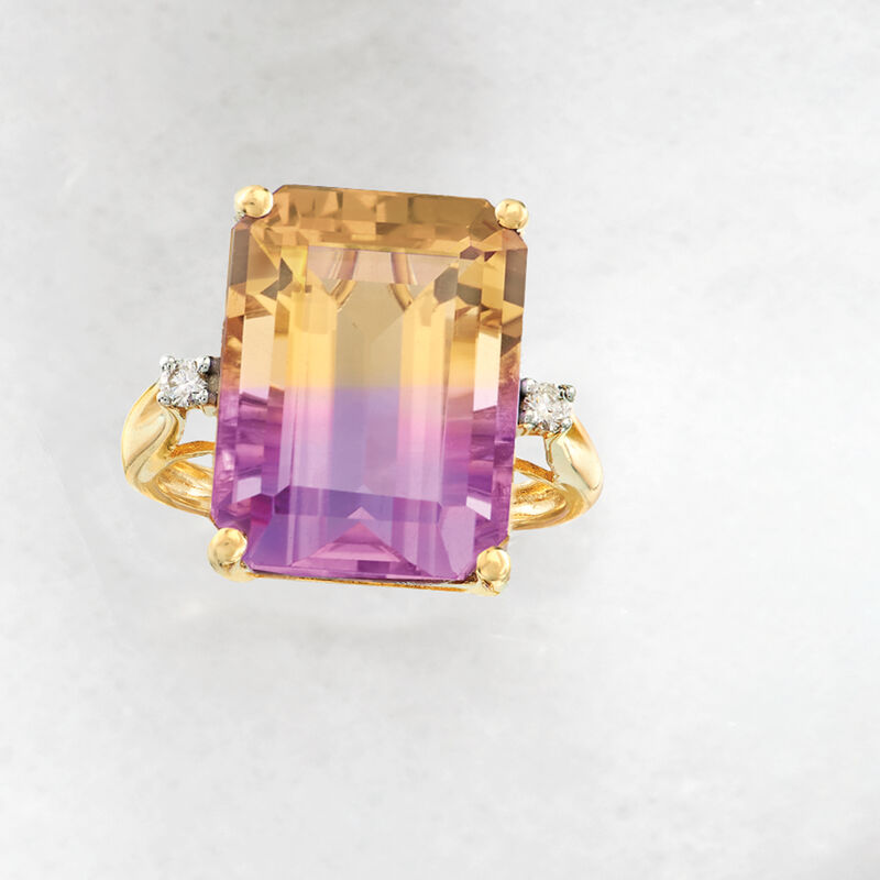 11.00 Carat Ametrine Ring with Diamond Accents in 14kt Yellow Gold image number 5