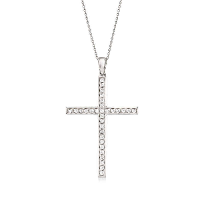 C. 1980 Vintage .45 ct. t.w. Diamond Cross Pendant Necklace in 14kt White Gold image number 0