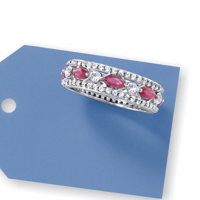 1.60 ct. t.w. White Topaz and 1.45 ct. t.w. Ruby Eternity Ring in Sterling Silver. Size 8 image number 4
