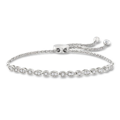 .25 ct. t.w. Diamond Square and Marquise-Shaped Bolo Bracelet in Sterling Silver