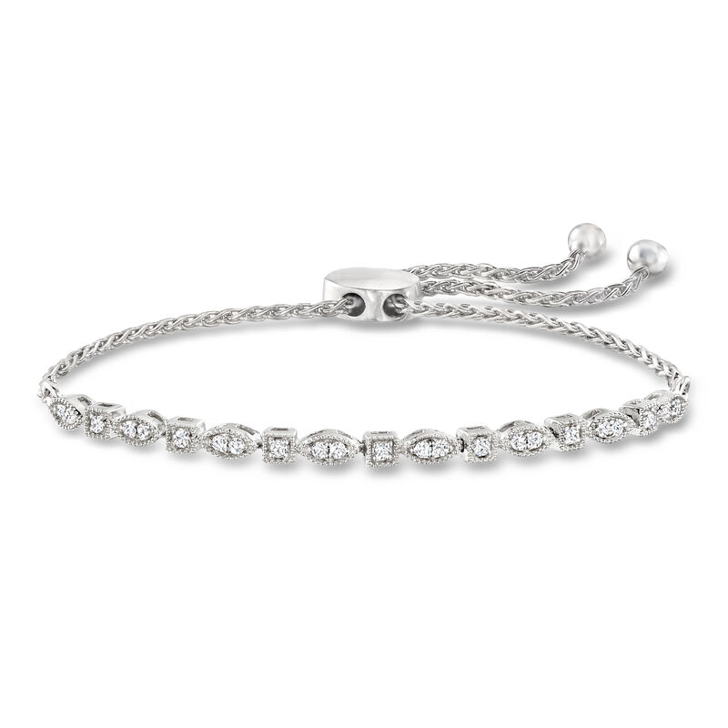 .25 ct. t.w. Diamond Square and Marquise-Shaped Bolo Bracelet in Sterling Silver  image number 0