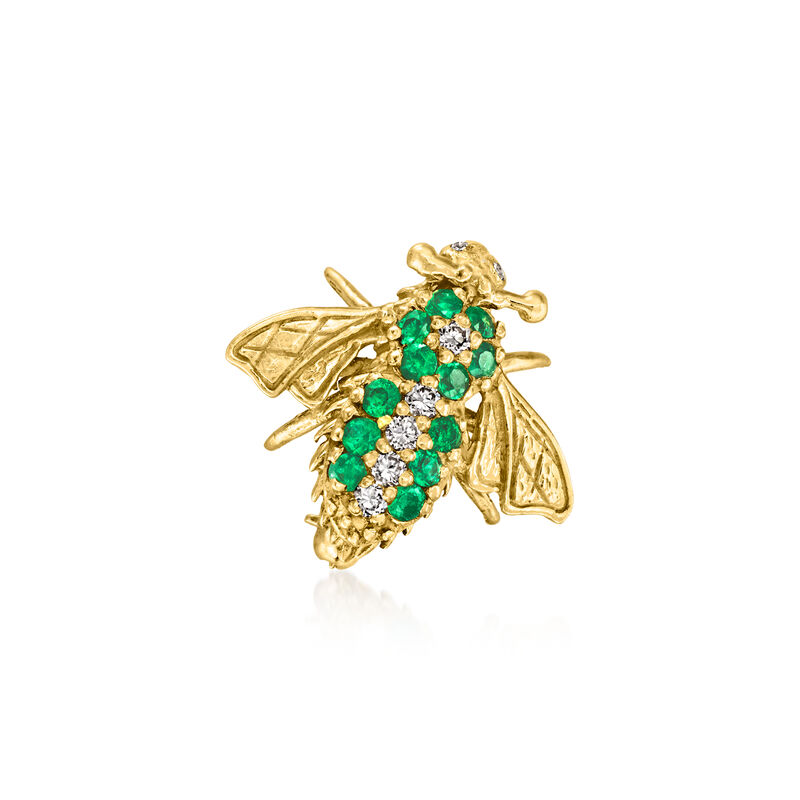 C. 1980 Vintage .24 ct. t.w. Emerald Bumblebee Pin with Diamonds in 18kt Yellow Gold image number 0