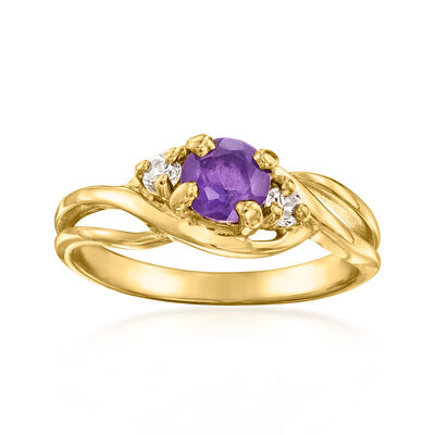 C. 1980 Vintage .45 Carat Amethyst Ring with .10 ct. t.w. Diamonds in 14kt Yellow Gold