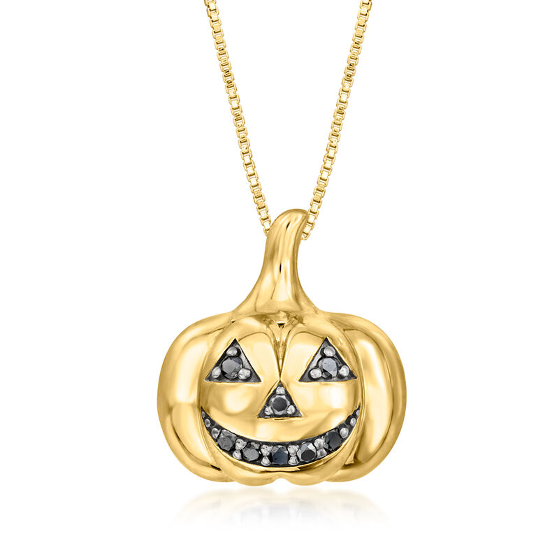 .15 ct. t.w. Black Diamond Jack-O'-Lantern Pendant Necklace in 18kt Gold Over Sterling image number 0