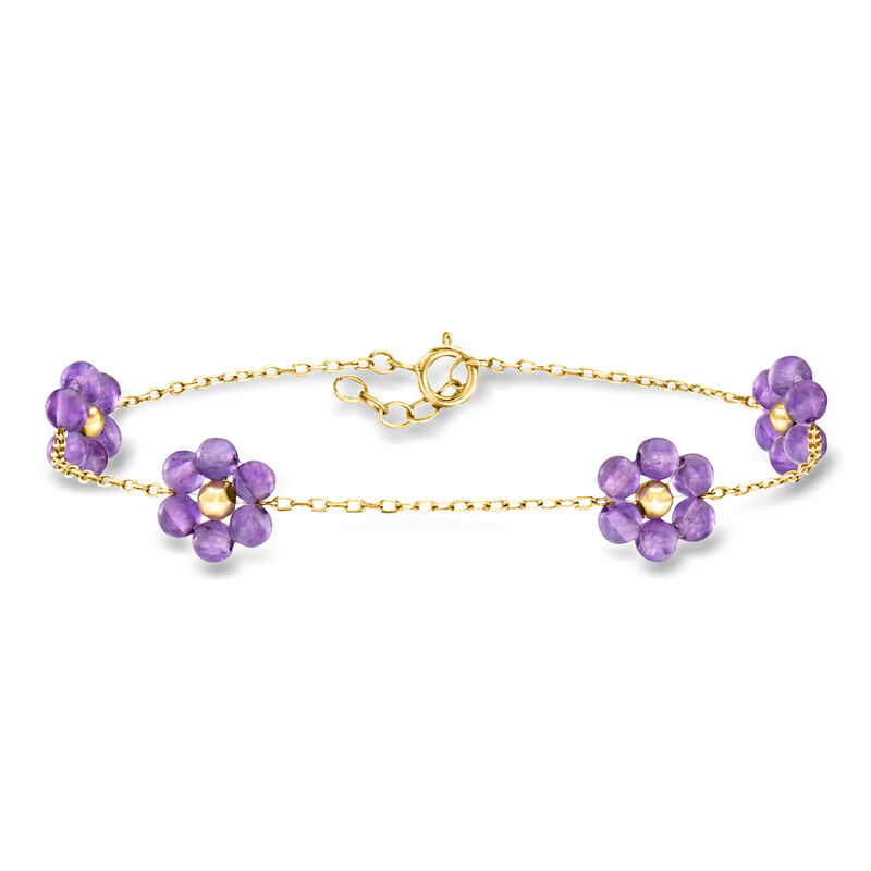 5.00 ct. t.w. Amethyst Flower Station Bracelet in 14kt Yellow Gold image number 0