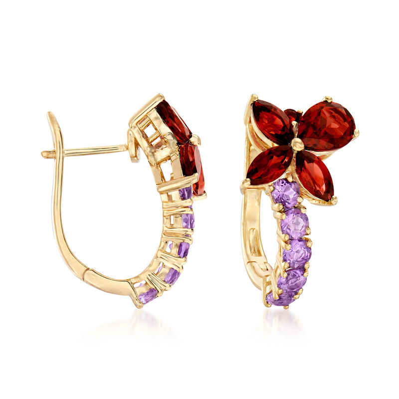 3.19 ct. t.w. Garnet and .90 ct. t.w. Amethyst Drop Earrings in 18kt Gold Over Sterling image number 0