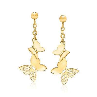 Italian 10kt Yellow Gold Butterfly Drop Earrings