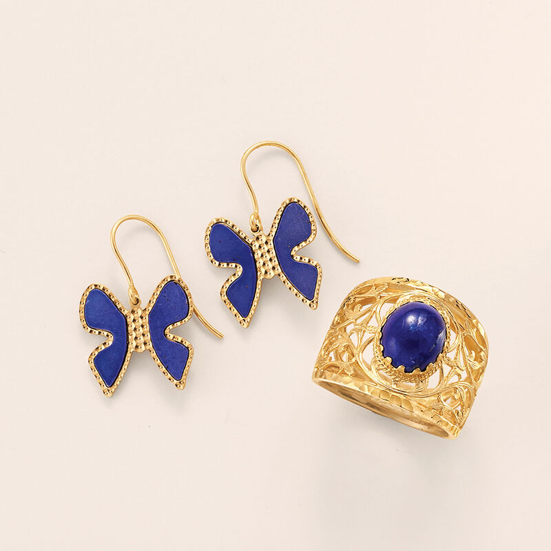Italian Lapis Butterfly Drop Earrings in 14kt Yellow Gold image number 2