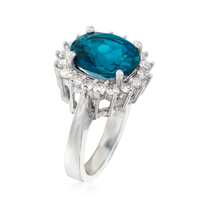 5.50 Carat Blue Topaz and 1.00 ct. t.w. Diamond Ring in 14kt White Gold image number 2