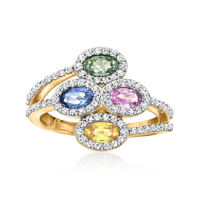 C. 1990 Vintage 1.40 ct. t.w. Multicolored Sapphire and .75 ct. t.w. Diamond Ring in 14kt Yellow Gold. Size 7 image number 0