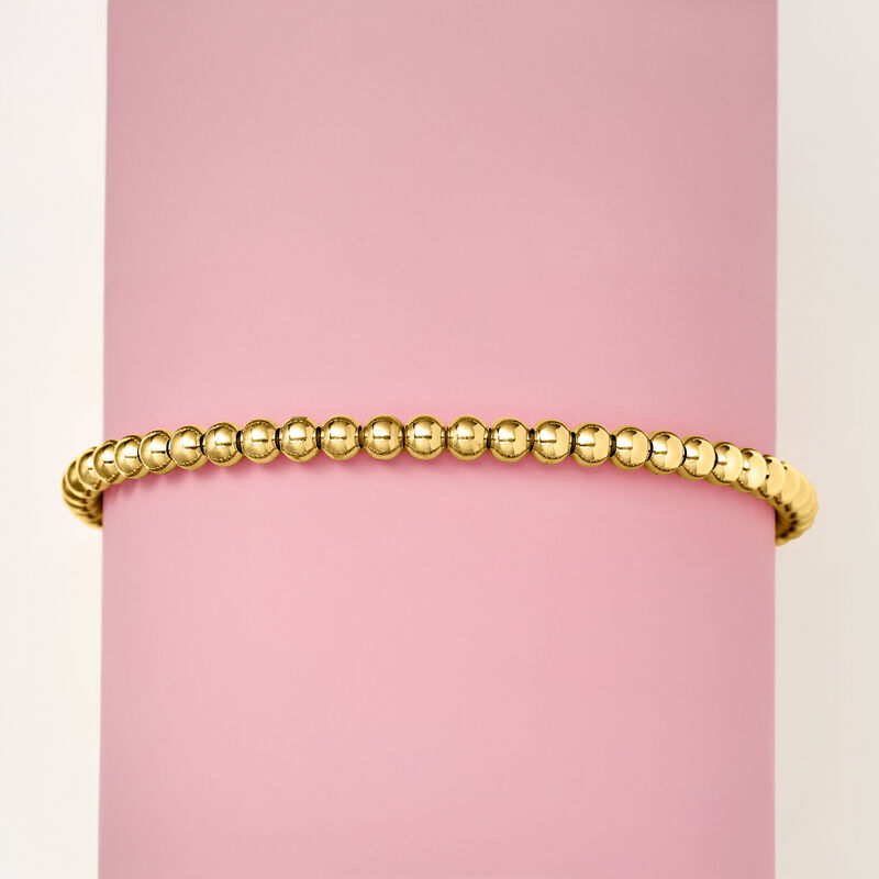 Italian 4mm 18kt Gold Over Sterling Bead Stretch Bracelet image number 3