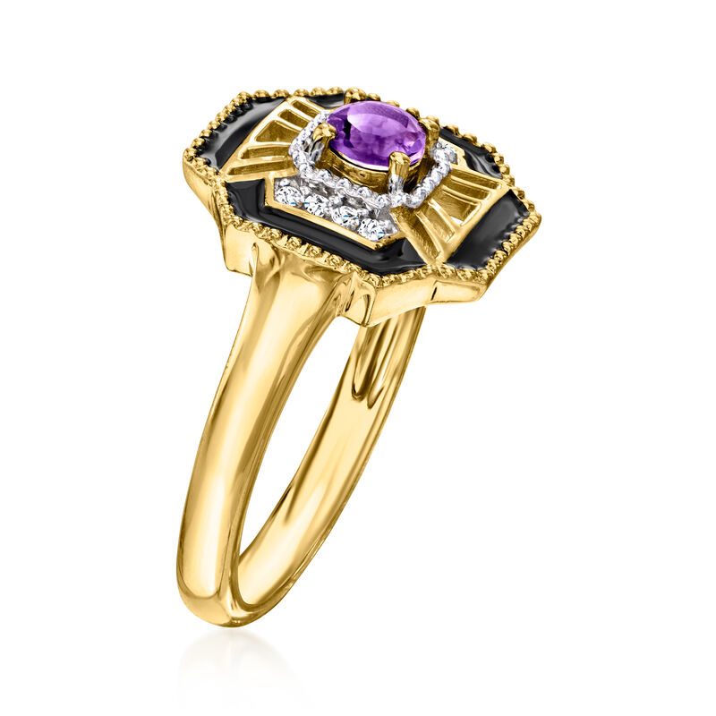 .30 Carat Amethyst Ring with Black Enamel and White Topaz Accents in 18kt Gold Over Sterling image number 2