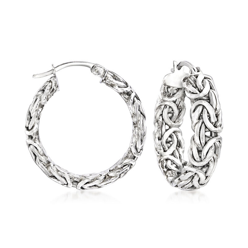Sterling Silver Byzantine Hoop Earrings. 1&quot; image number 0