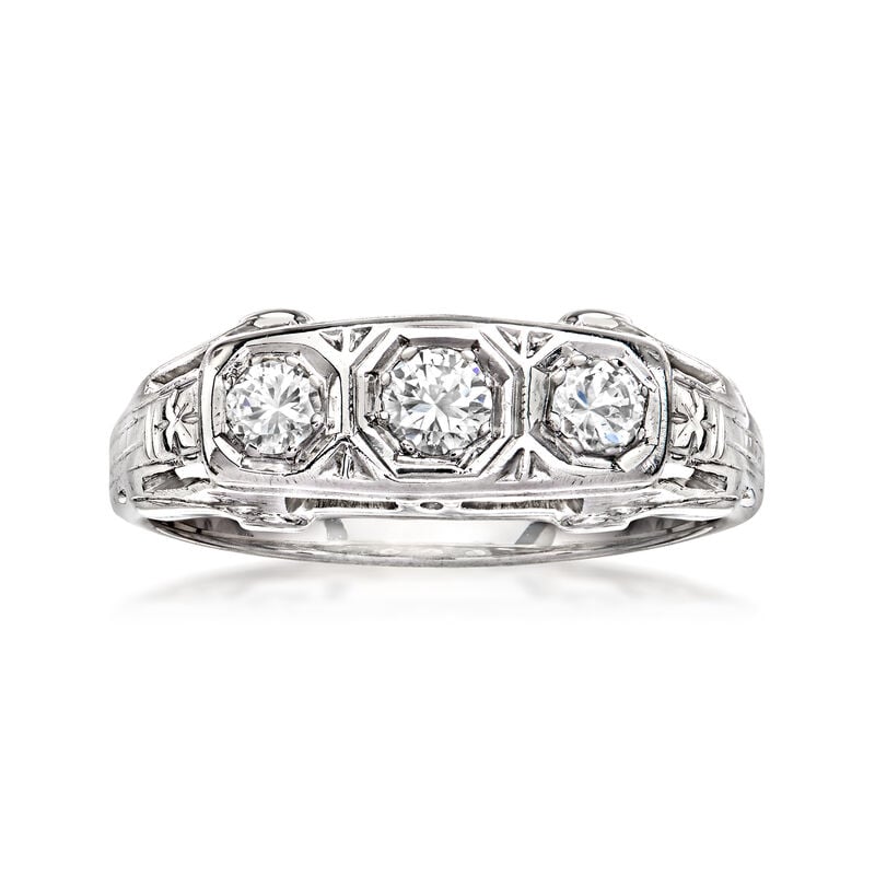 C. 1980 Vintage .35 ct. t.w. Diamond Three-Stone Ring in 18kt White Gold. Size 6.25 image number 0