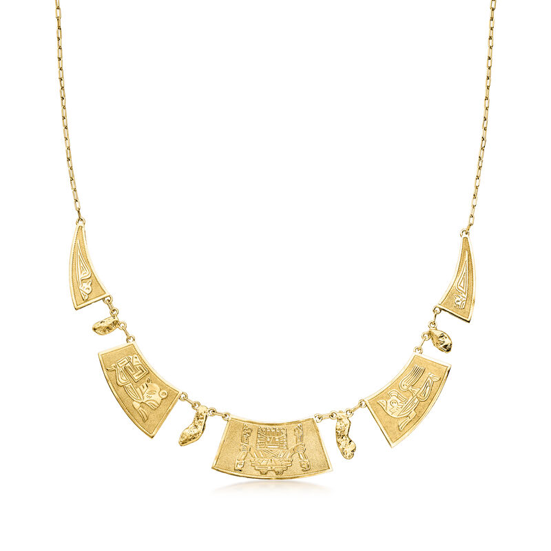 C. 1980 Vintage 18kt Yellow Gold Aztec-Inspired Necklace. 14.5" image number 0