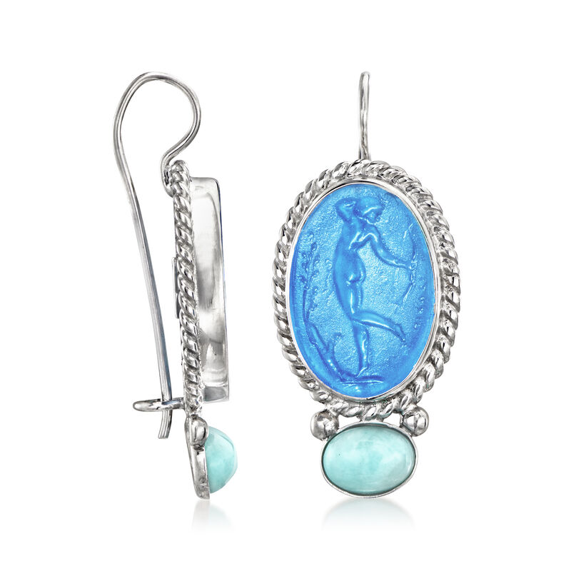 Italian Blue Venetian Glass Diana the Huntress Drop Earrings with Amazonite in Sterling Silver image number 2